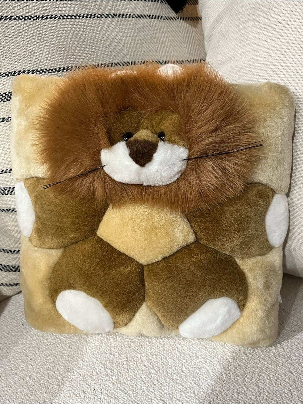Vintage 1998 T.W. I. E. Angel Toy Co. 12” Plush 3-D Square Lion Plush Pillow